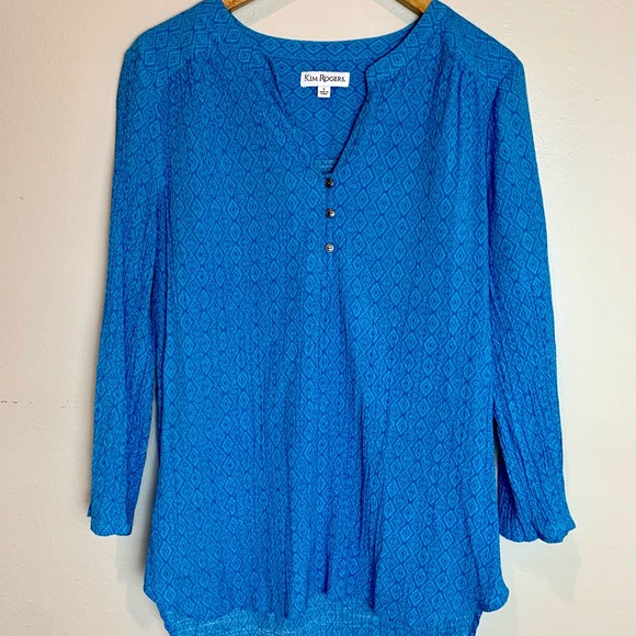 Kim Rogers Blue V-Neck Long Sleeve Top Large - Picture 7 of 11